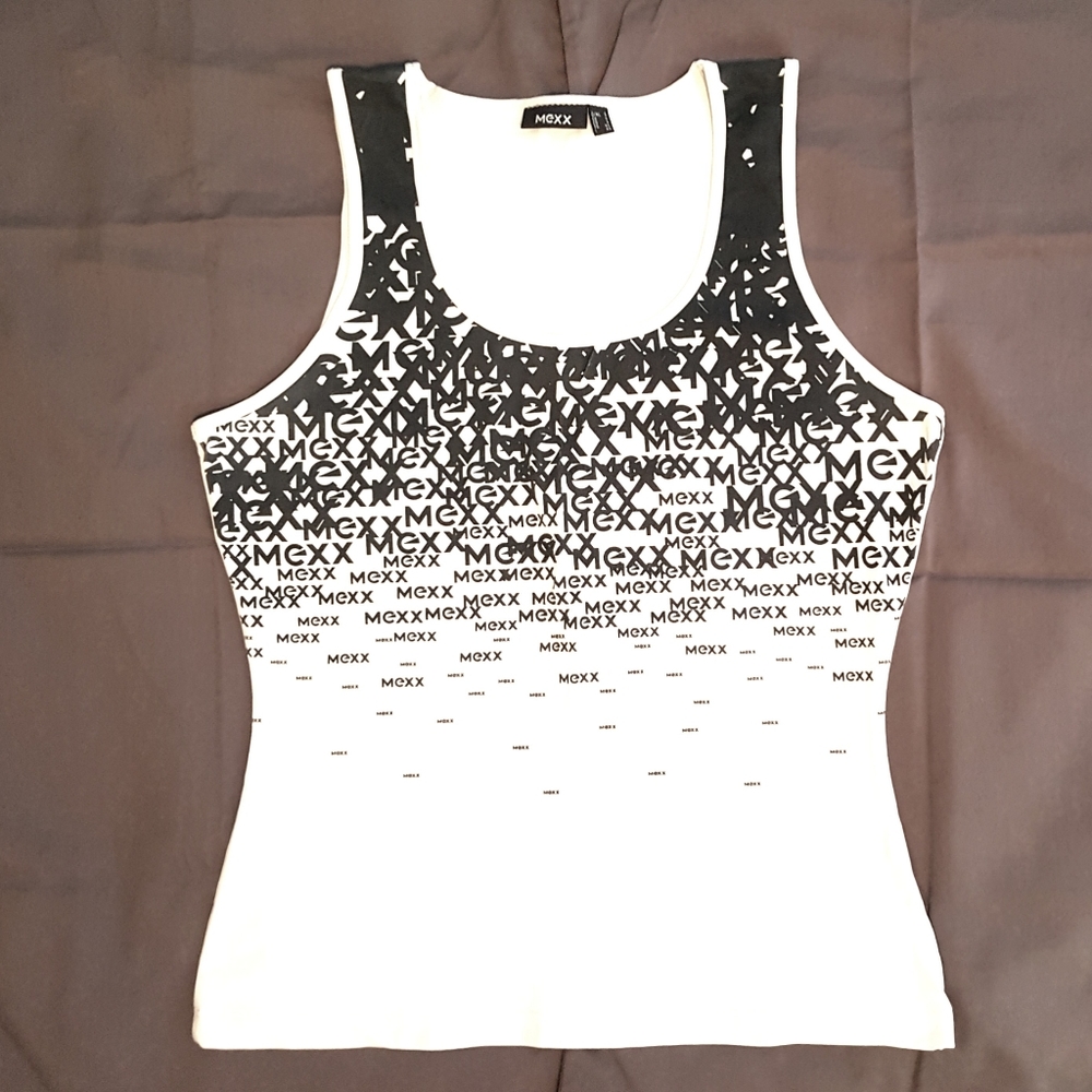 Vintage MEXX black + white logo fade tank top